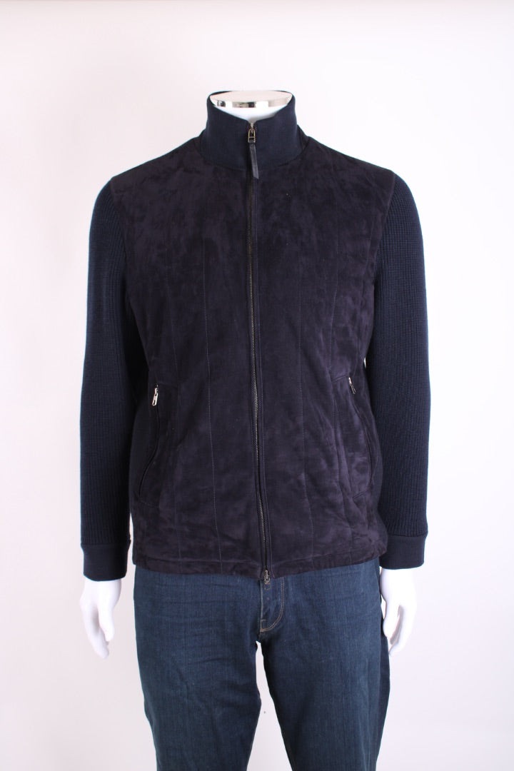 Ermenegildo Zegna Suede/ Knitted Sleeve Jacket Navy S