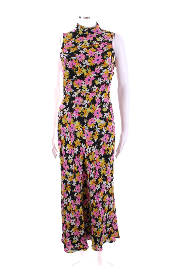 Saloni Gemma Open-back Dress Black & Pink Floral 8