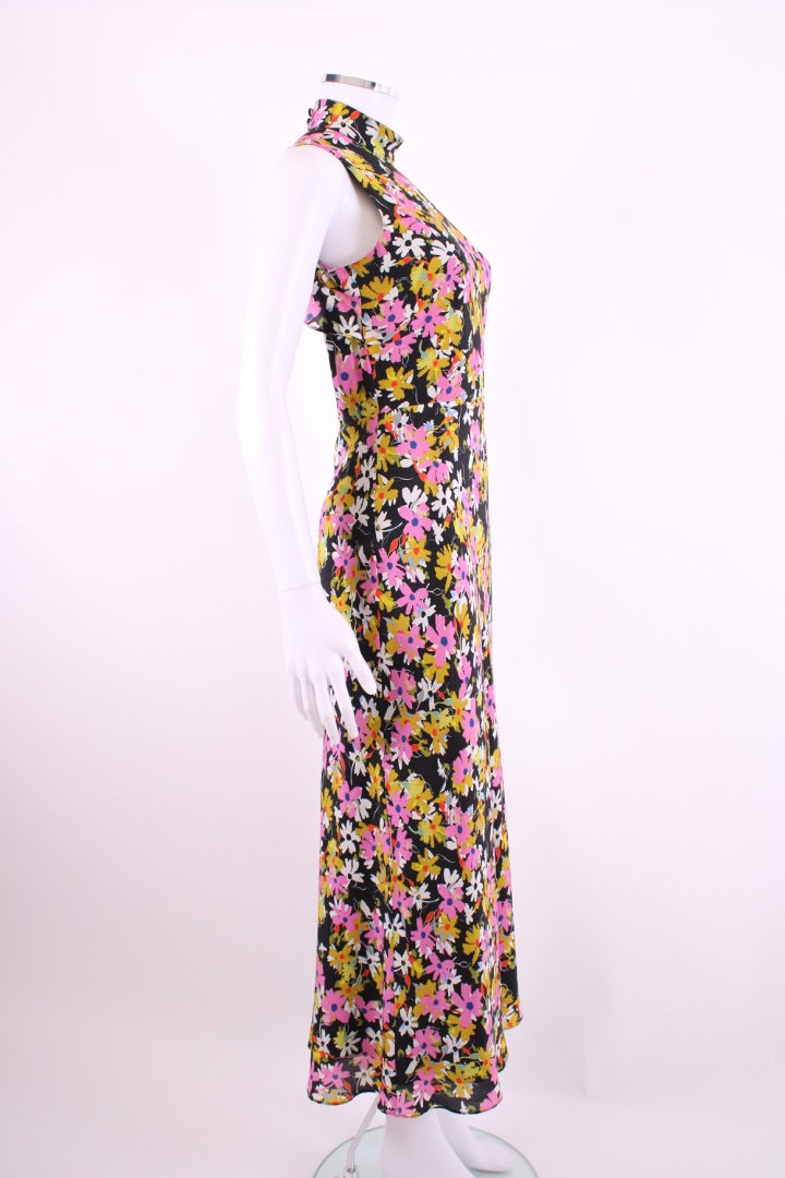 Saloni Gemma Open-back Dress Black & Pink Floral 8