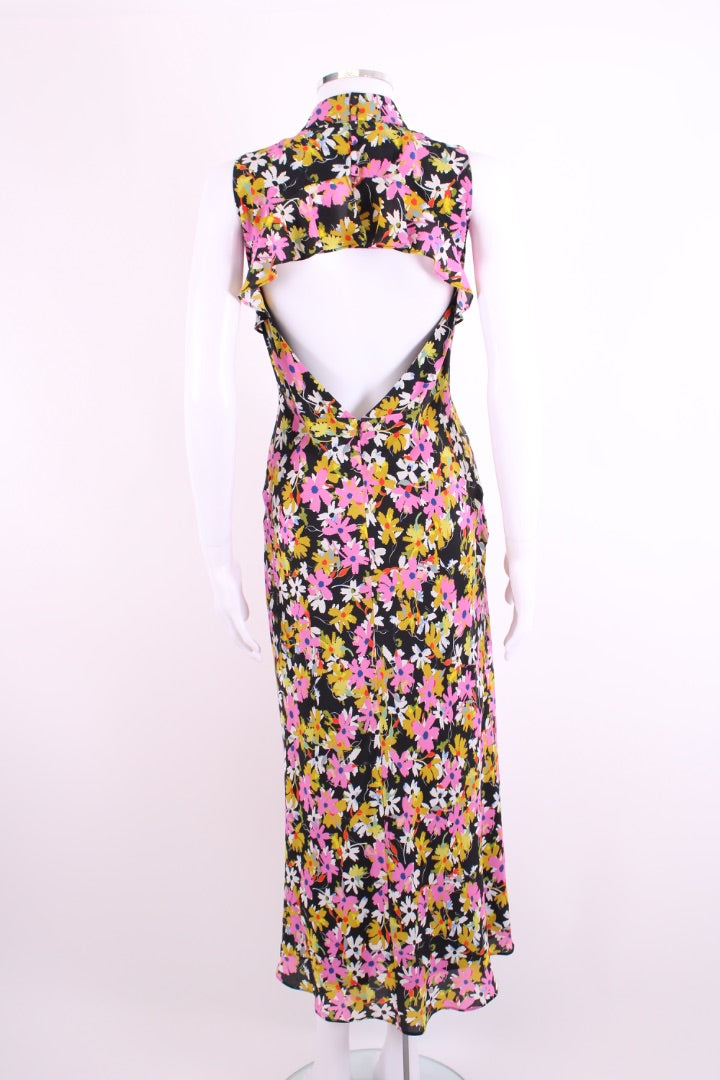 Saloni Gemma Open-back Dress Black & Pink Floral 8