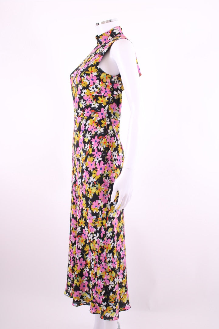 Saloni Gemma Open-back Dress Black & Pink Floral 8