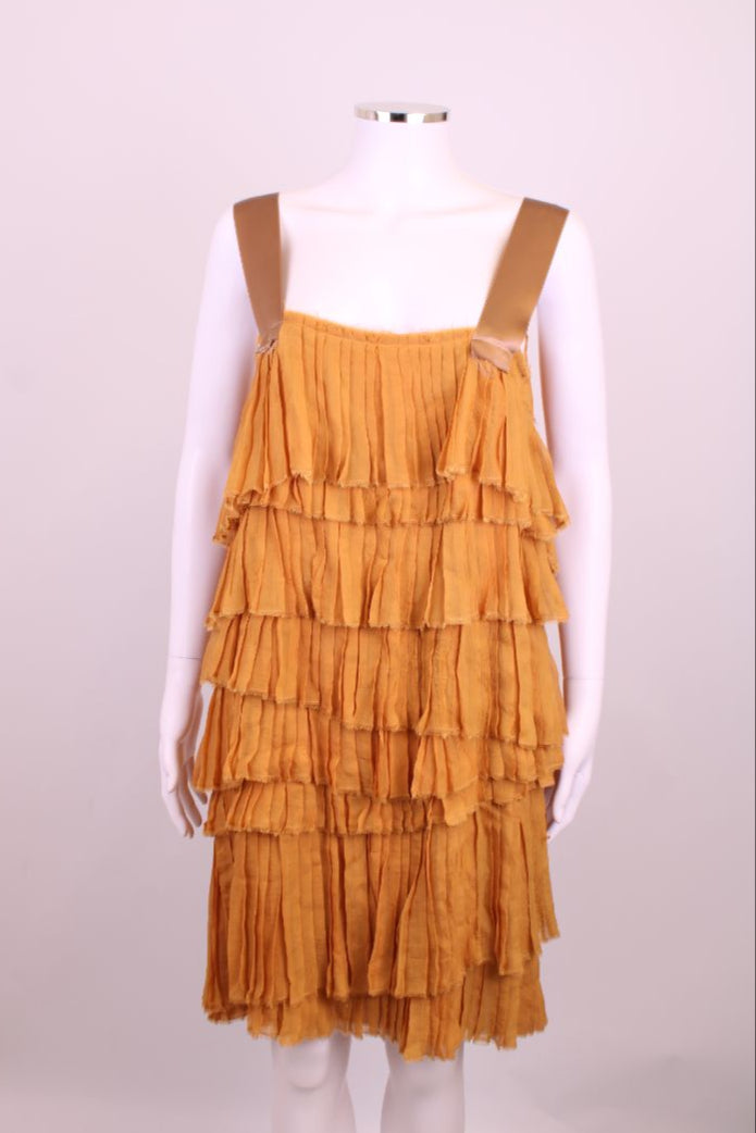 Lanvin S/S Pleated Ruffle Tunic Dress Mustard 14