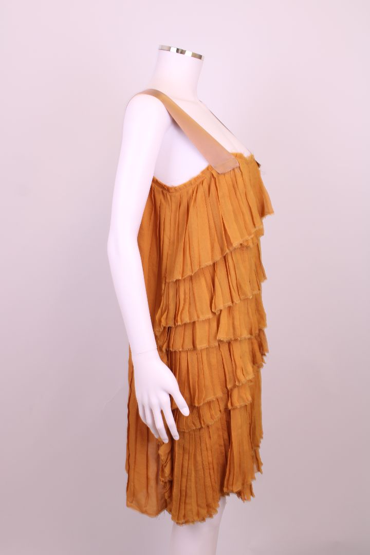 Lanvin S/S Pleated Ruffle Tunic Dress Mustard 14