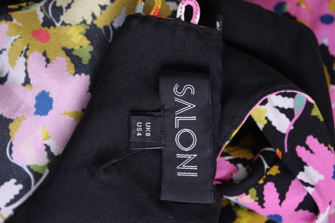 Saloni Gemma Open-back Dress Black & Pink Floral 8