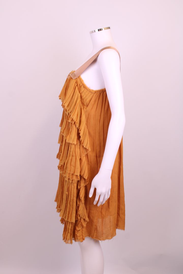 Lanvin S/S Pleated Ruffle Tunic Dress Mustard 14