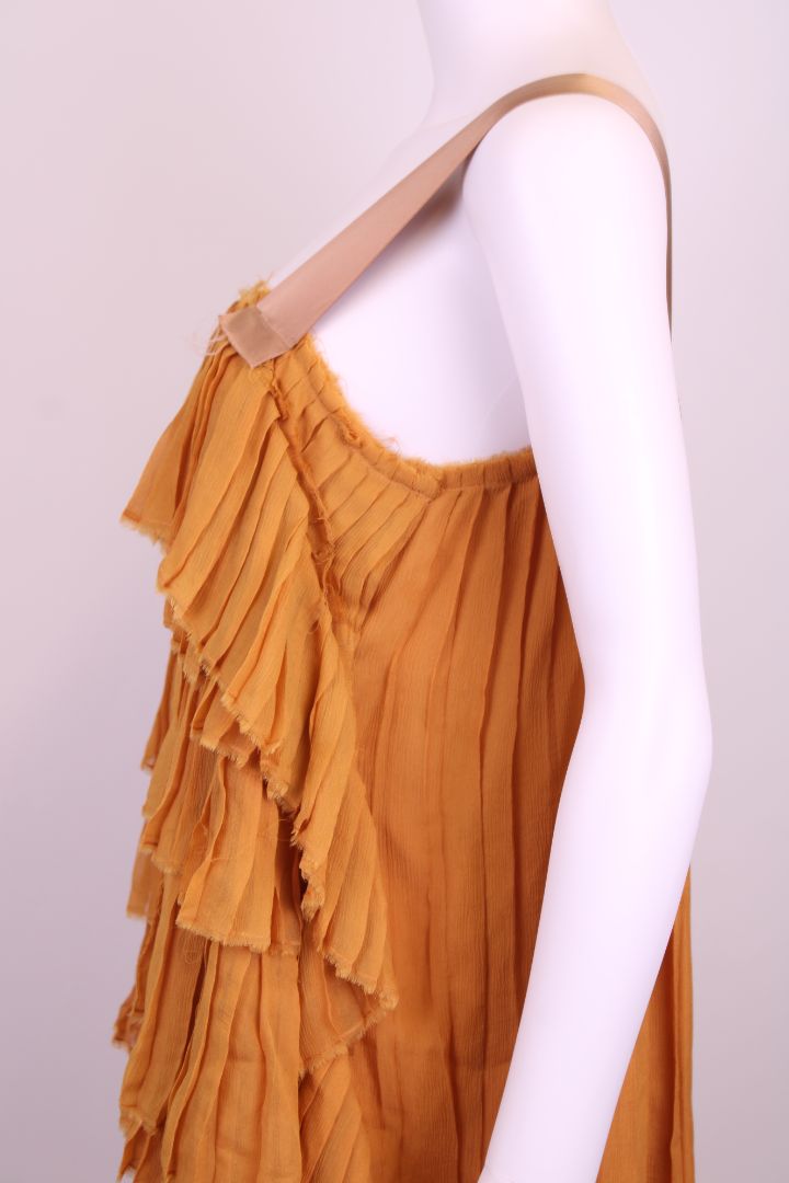 Lanvin S/S Pleated Ruffle Tunic Dress Mustard 14