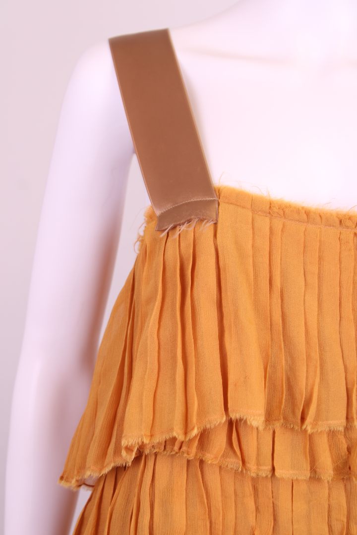Lanvin S/S Pleated Ruffle Tunic Dress Mustard 14