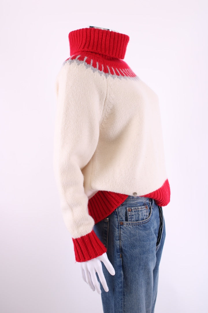Lucy Nagle Roll Neck Jumper Cream/ Red S