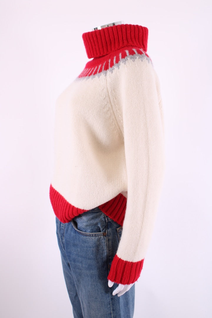 Lucy Nagle Roll Neck Jumper Cream/ Red S