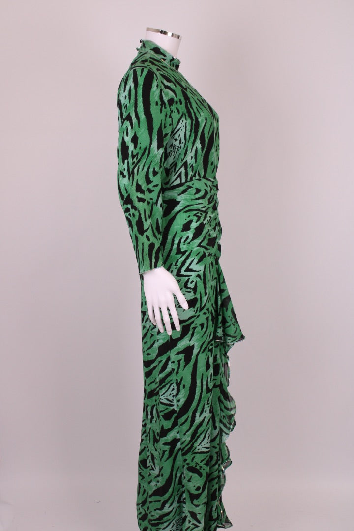 Rixo Zebra Print Maxi Dress Green M