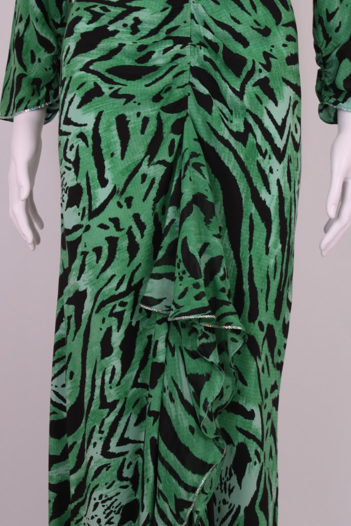 Rixo Zebra Print Maxi Dress Green M