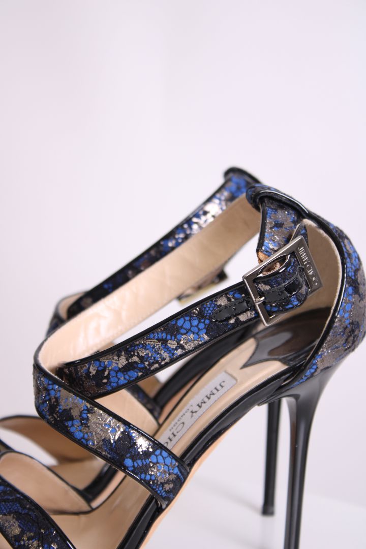 Jimmy Choo Lace print sandal heels Black/Navy 39