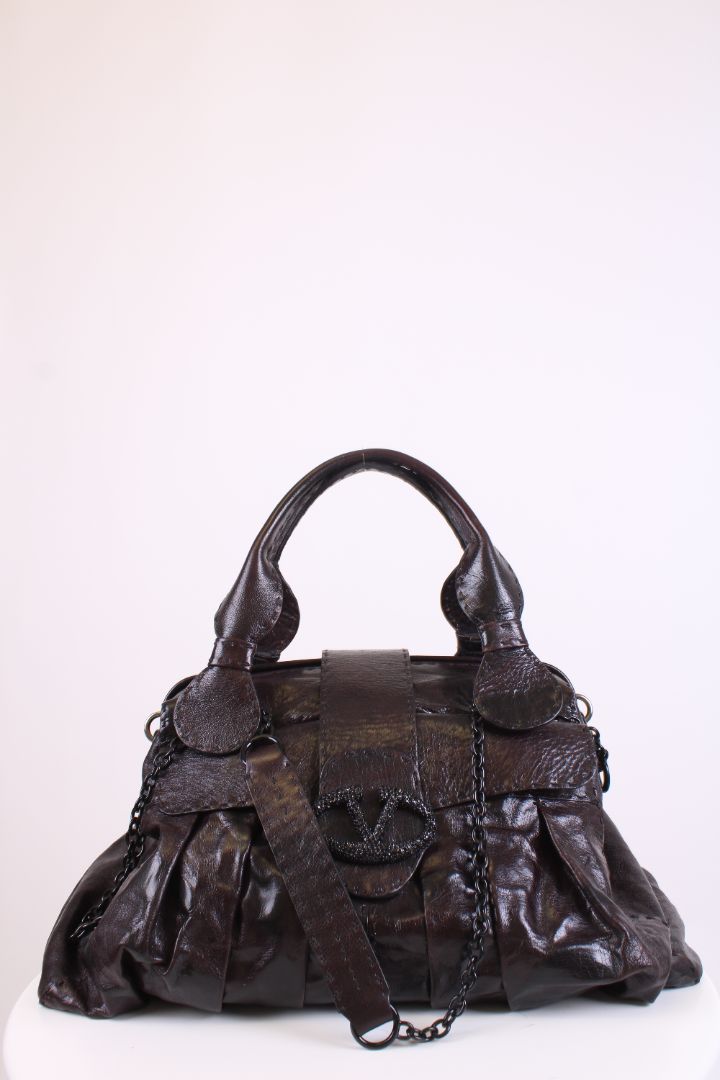 Valentino V Ring Frame Satchel Brown