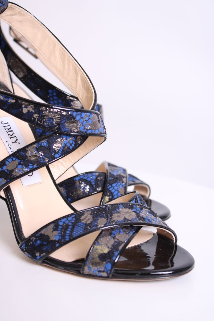 Jimmy Choo Lace print sandal heels Black/Navy 39