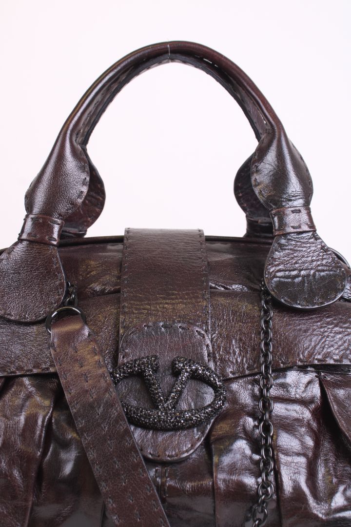 Valentino V Ring Frame Satchel Brown