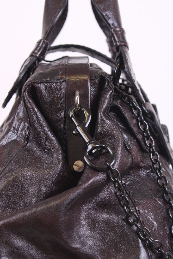 Valentino V Ring Frame Satchel Brown