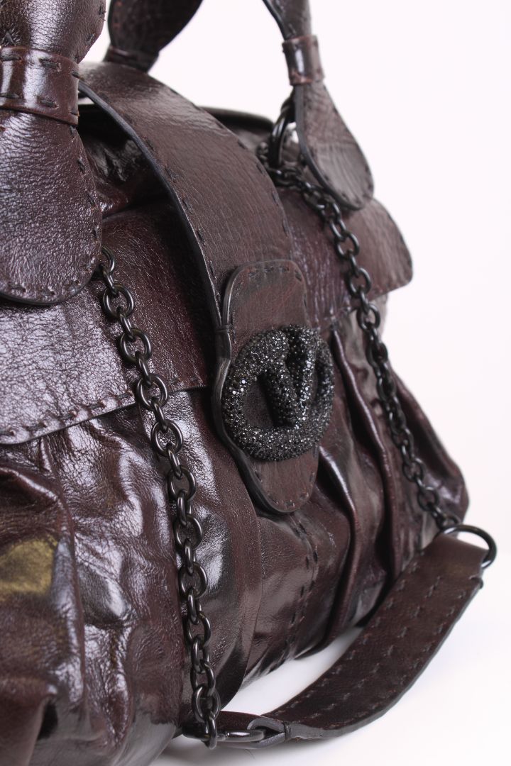 Valentino V Ring Frame Satchel Brown