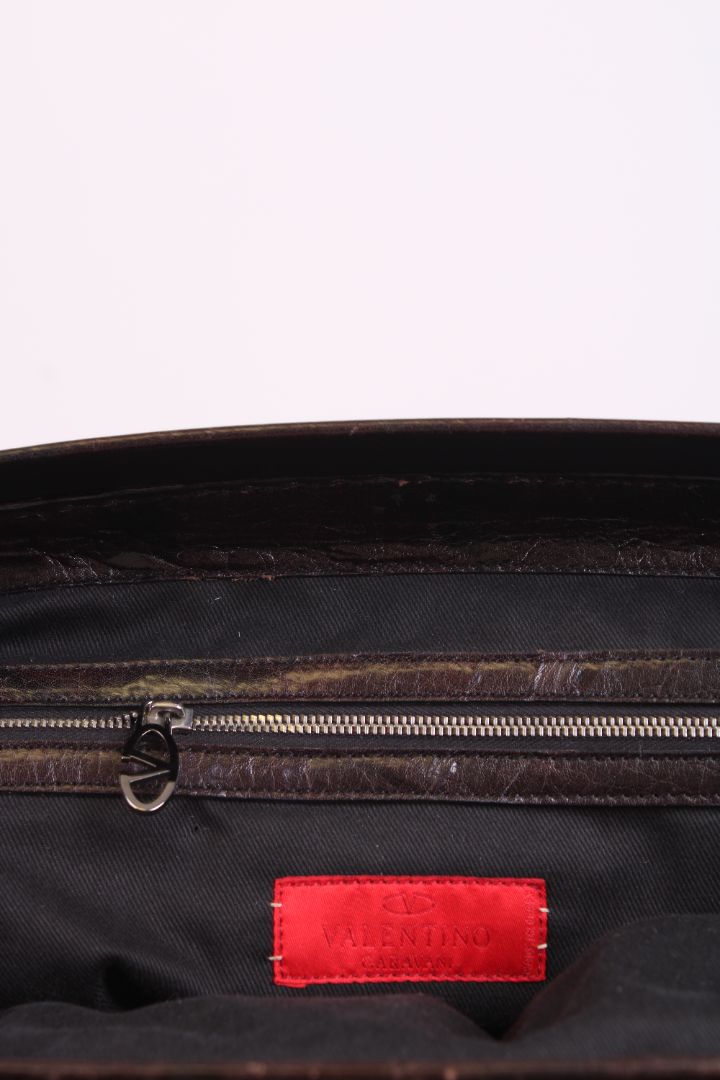 Valentino V Ring Frame Satchel Brown