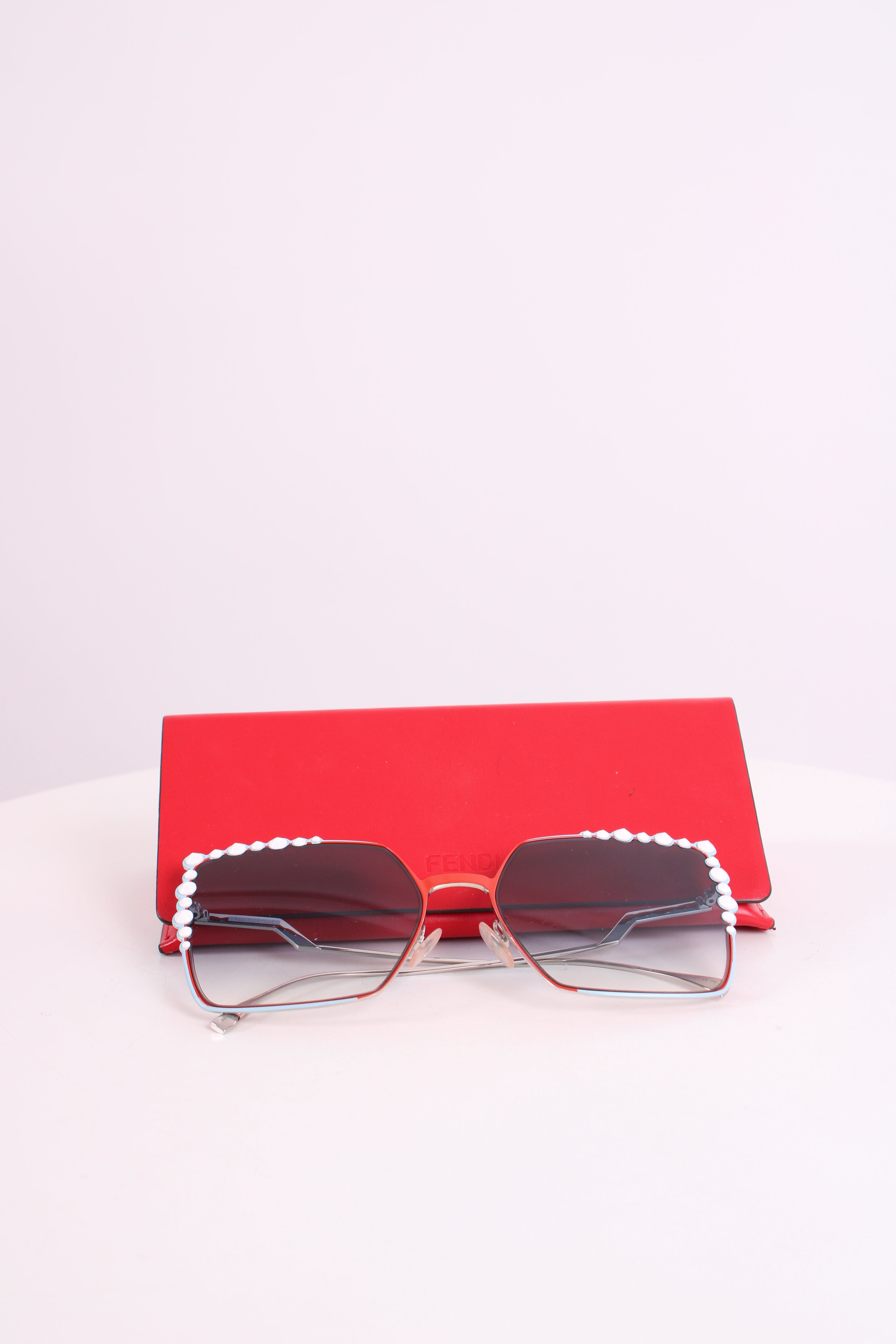Fendi Embellished Square Sunglasses Blue/Red