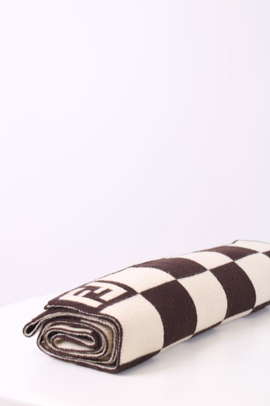 Fendi FF Logo Check Scarf Cream/ Brown