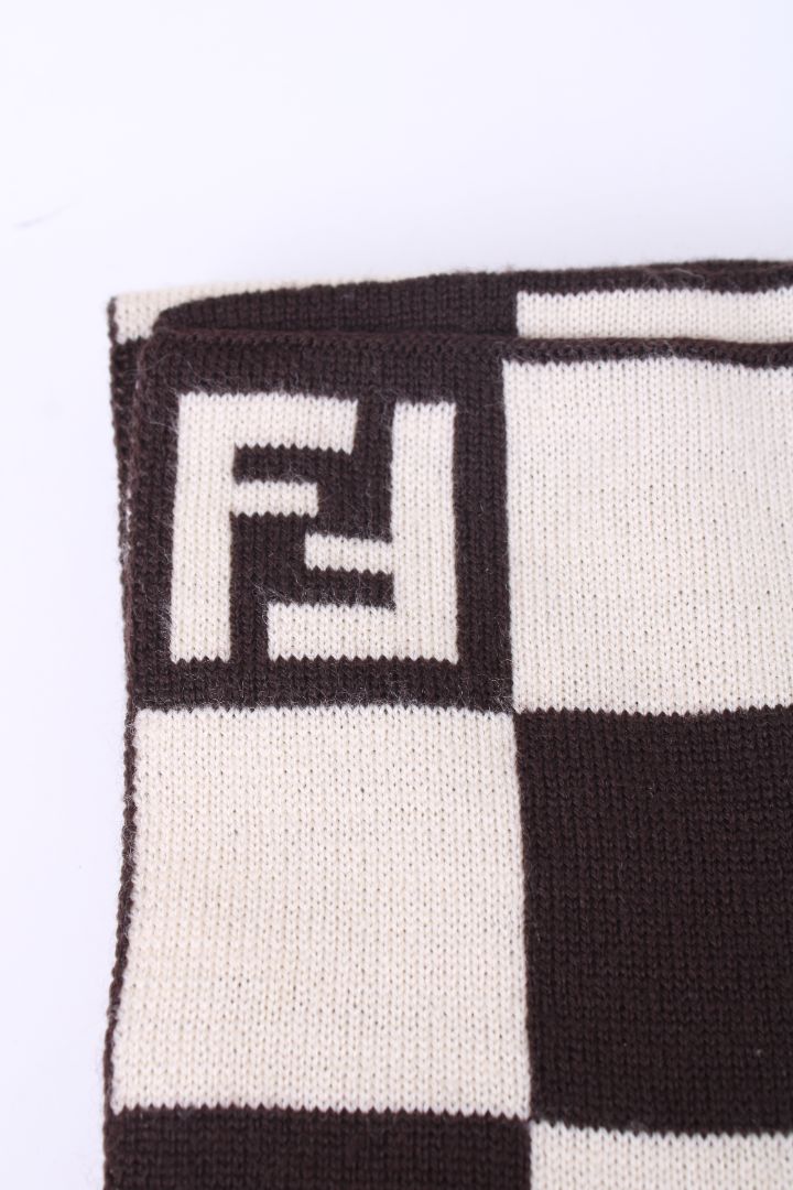 Fendi FF Logo Check Scarf Cream/ Brown