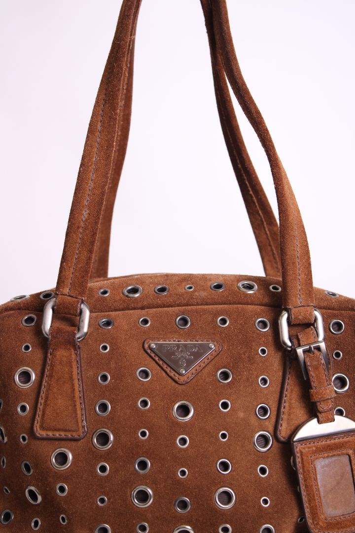 Prada Bauletto Bowling Handbag Brown