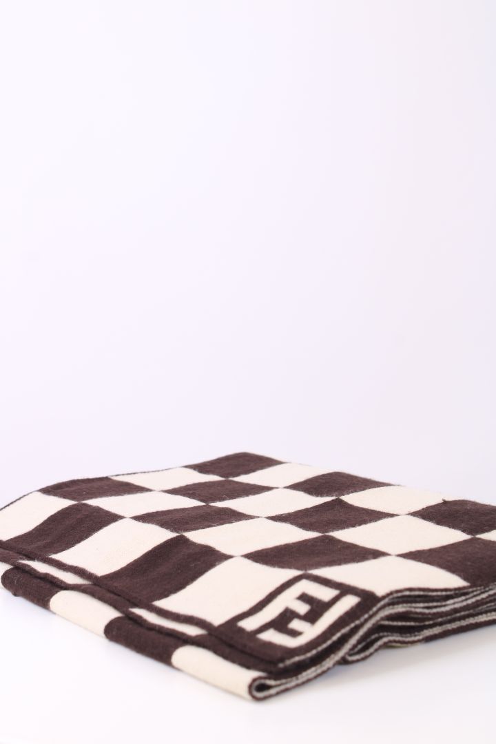 Fendi FF Logo Check Scarf Cream/ Brown