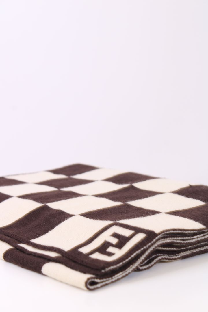 Fendi FF Logo Check Scarf Cream/ Brown