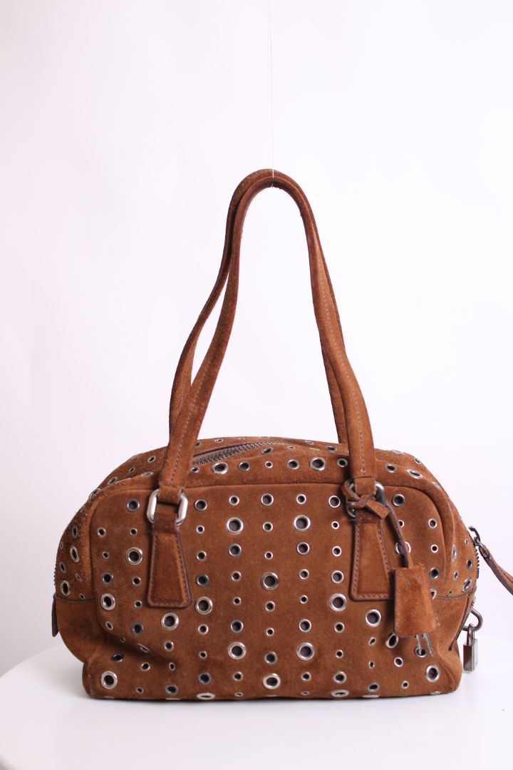 Prada Bauletto Bowling Handbag Brown