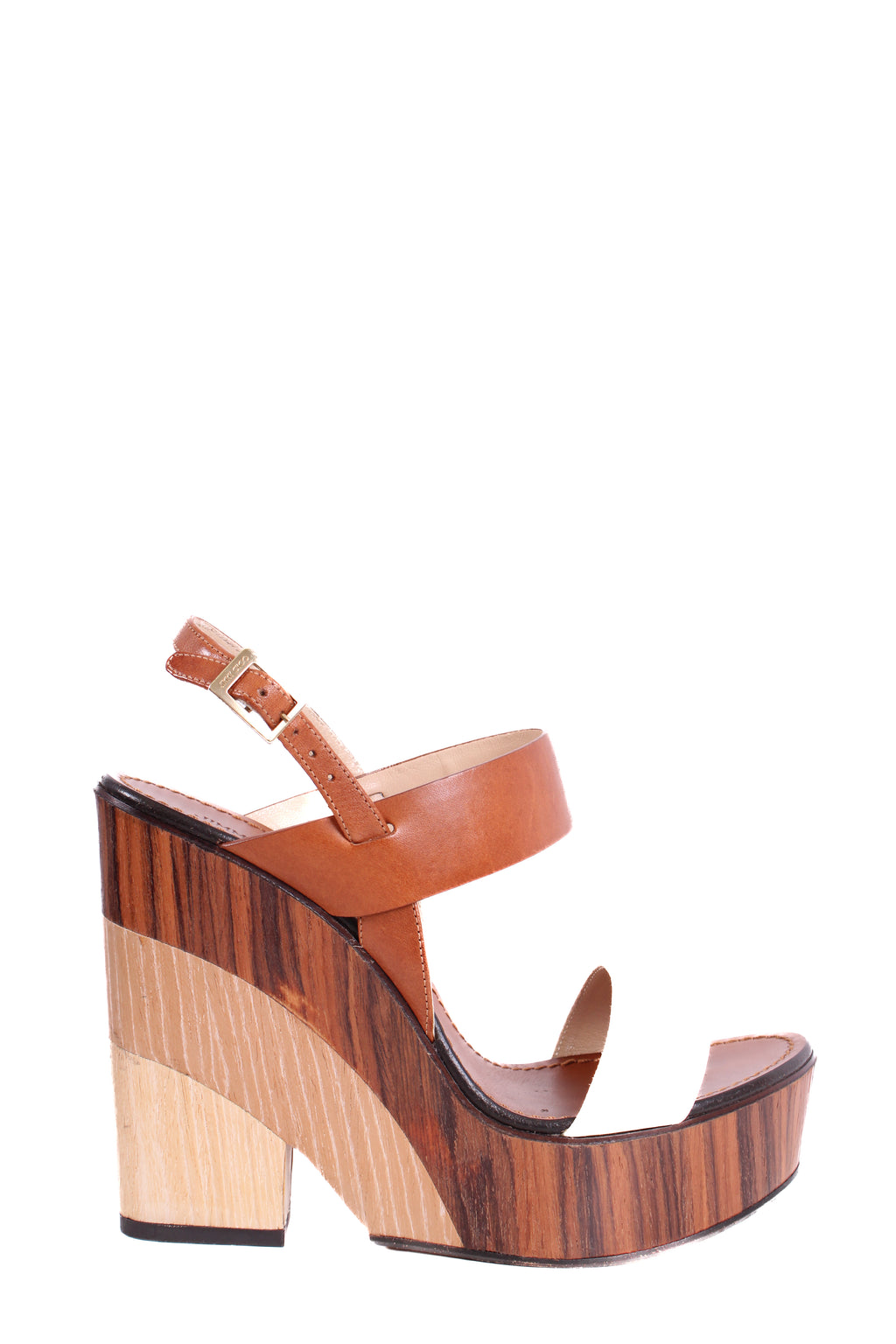 Jimmy Choo Wooden Block Wedges Tan/Cream 38.5