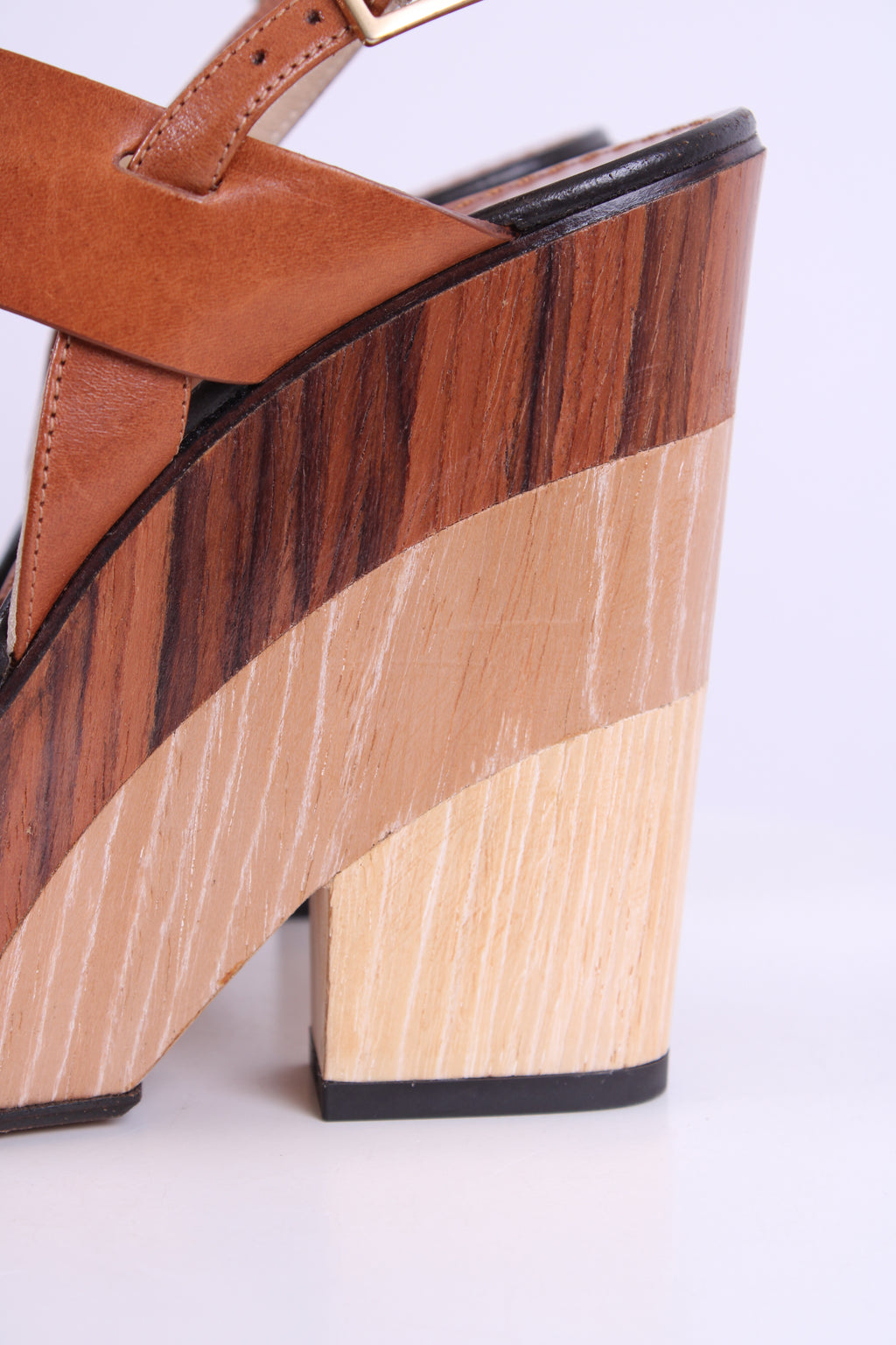 Jimmy Choo Wooden Block Wedges Tan/Cream 38.5
