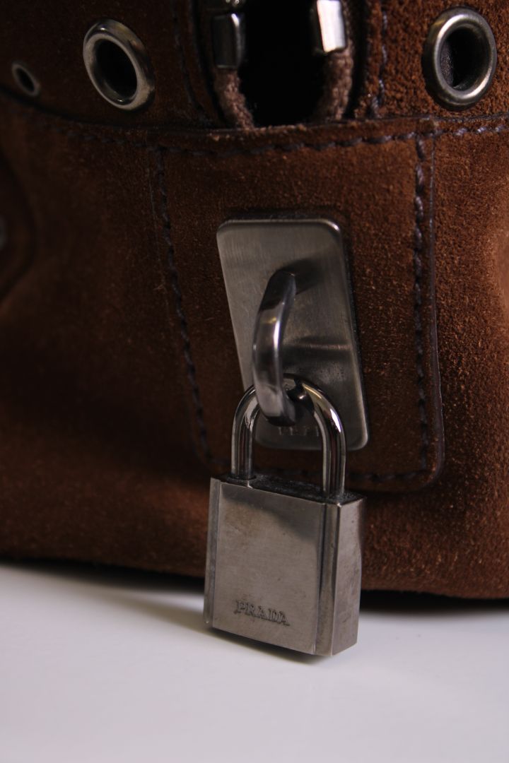 Prada Bauletto Bowling Handbag Brown