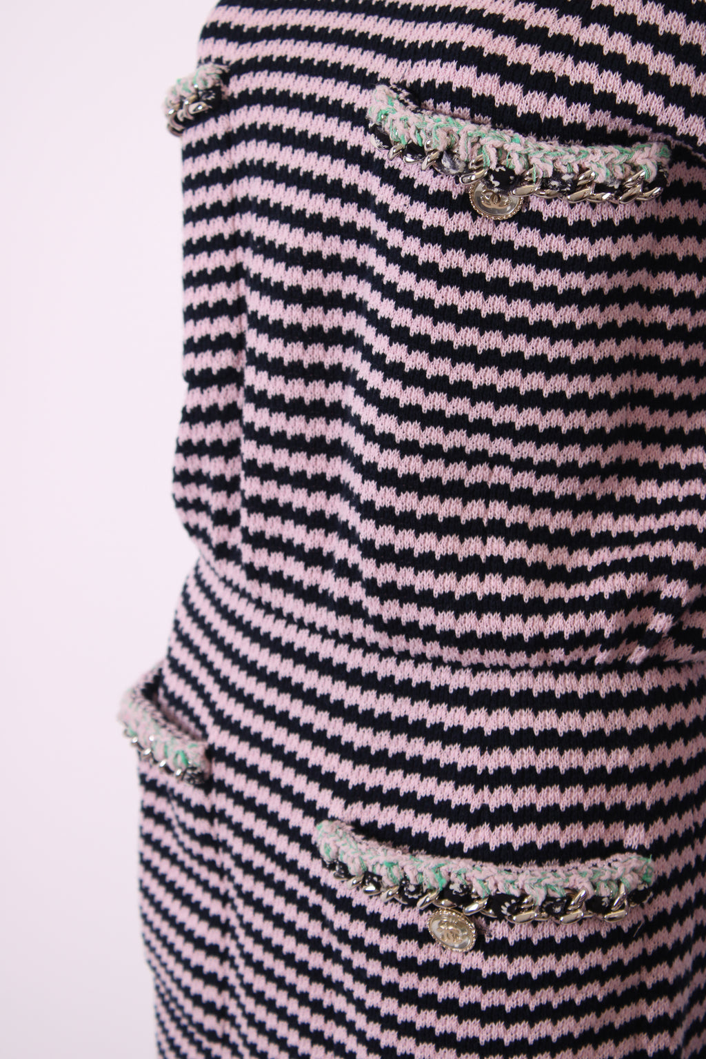 Chanel Knitted Dress with Chain Pocket Pink & Navy Stripe 38
