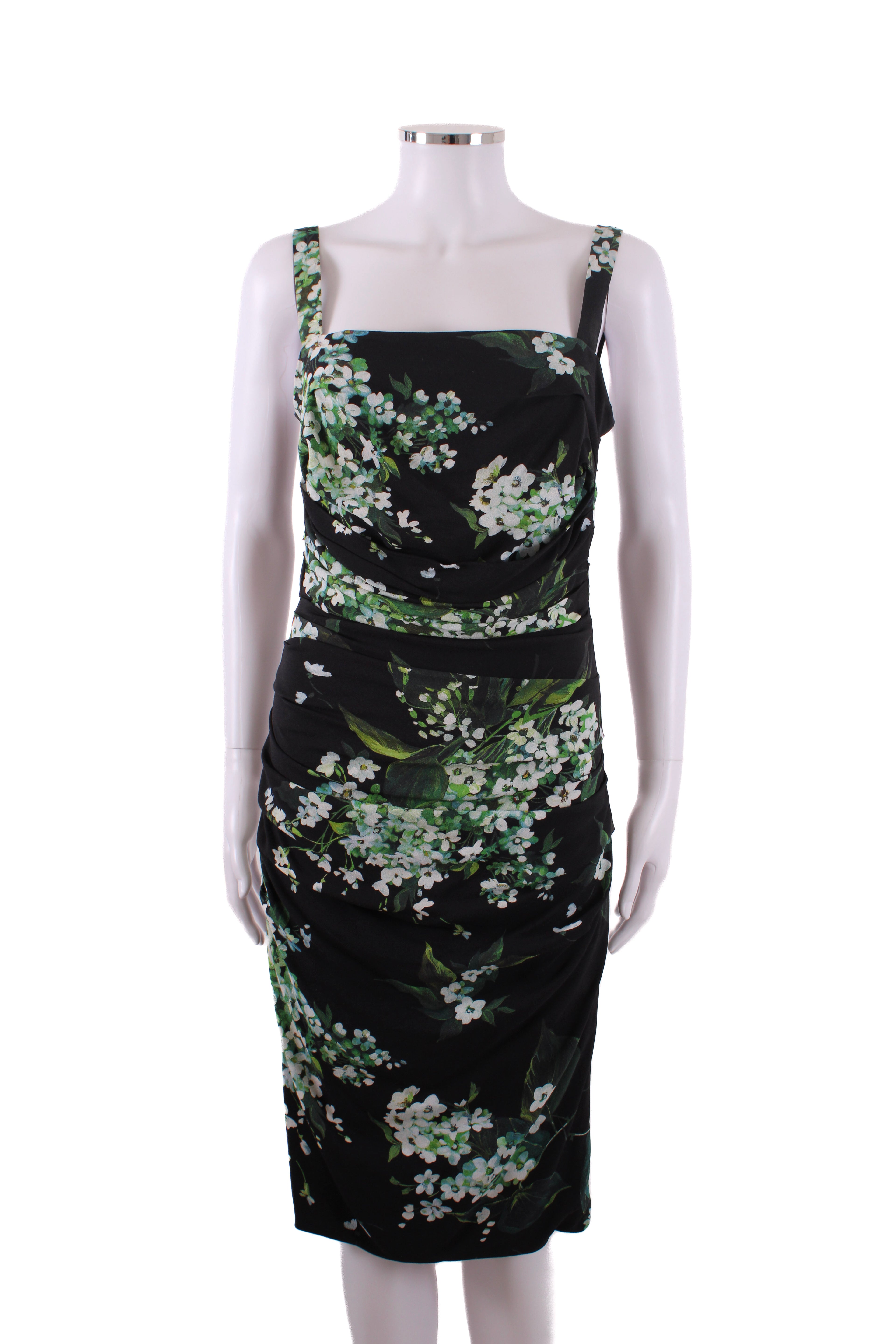 Dolce & Gabanna Floral Print Draped Dress Black 40