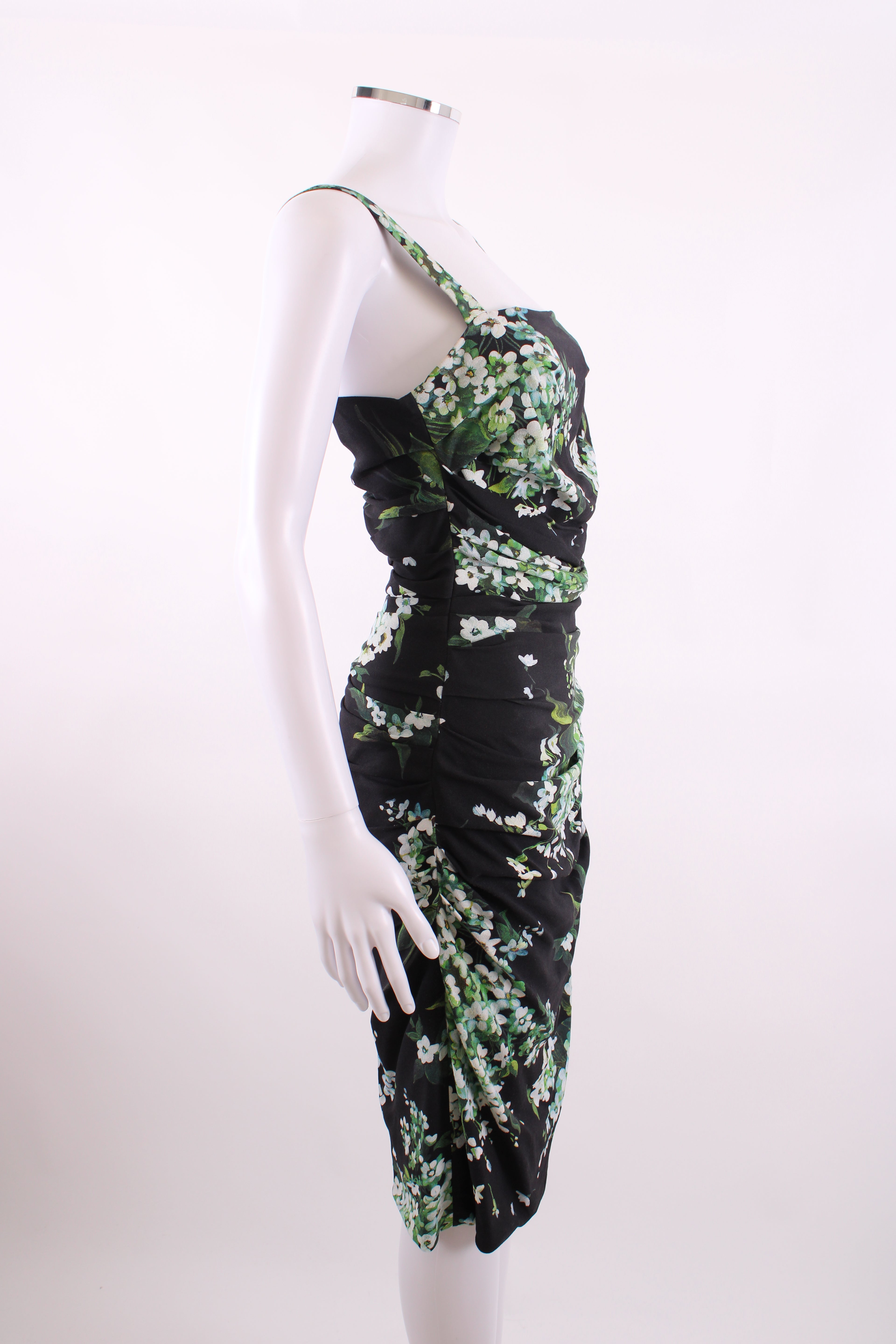 Dolce & Gabanna Floral Print Draped Dress Black 40