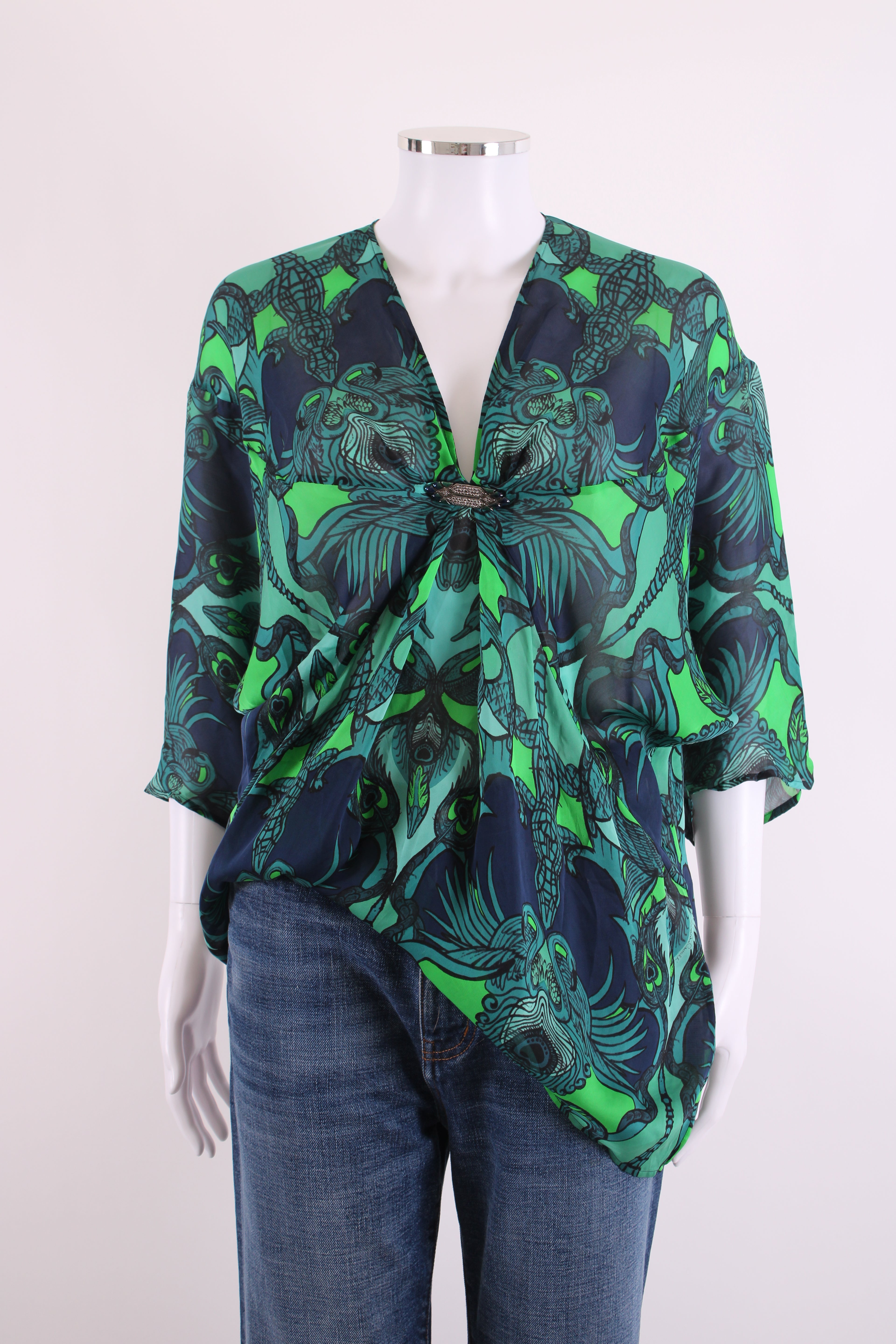 Roberto Cavalli Top Green Print 8