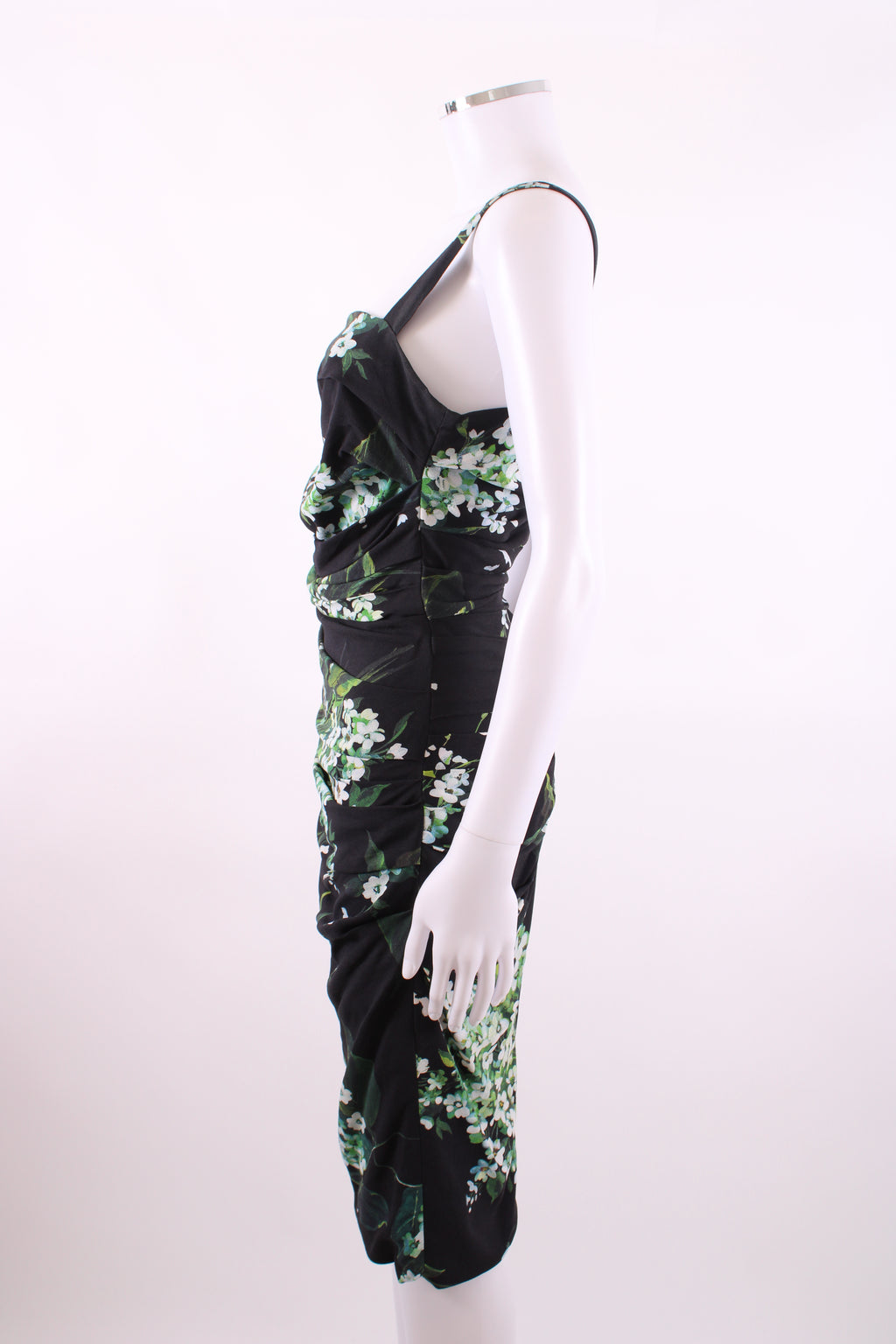 Dolce & Gabanna Floral Print Draped Dress Black 40