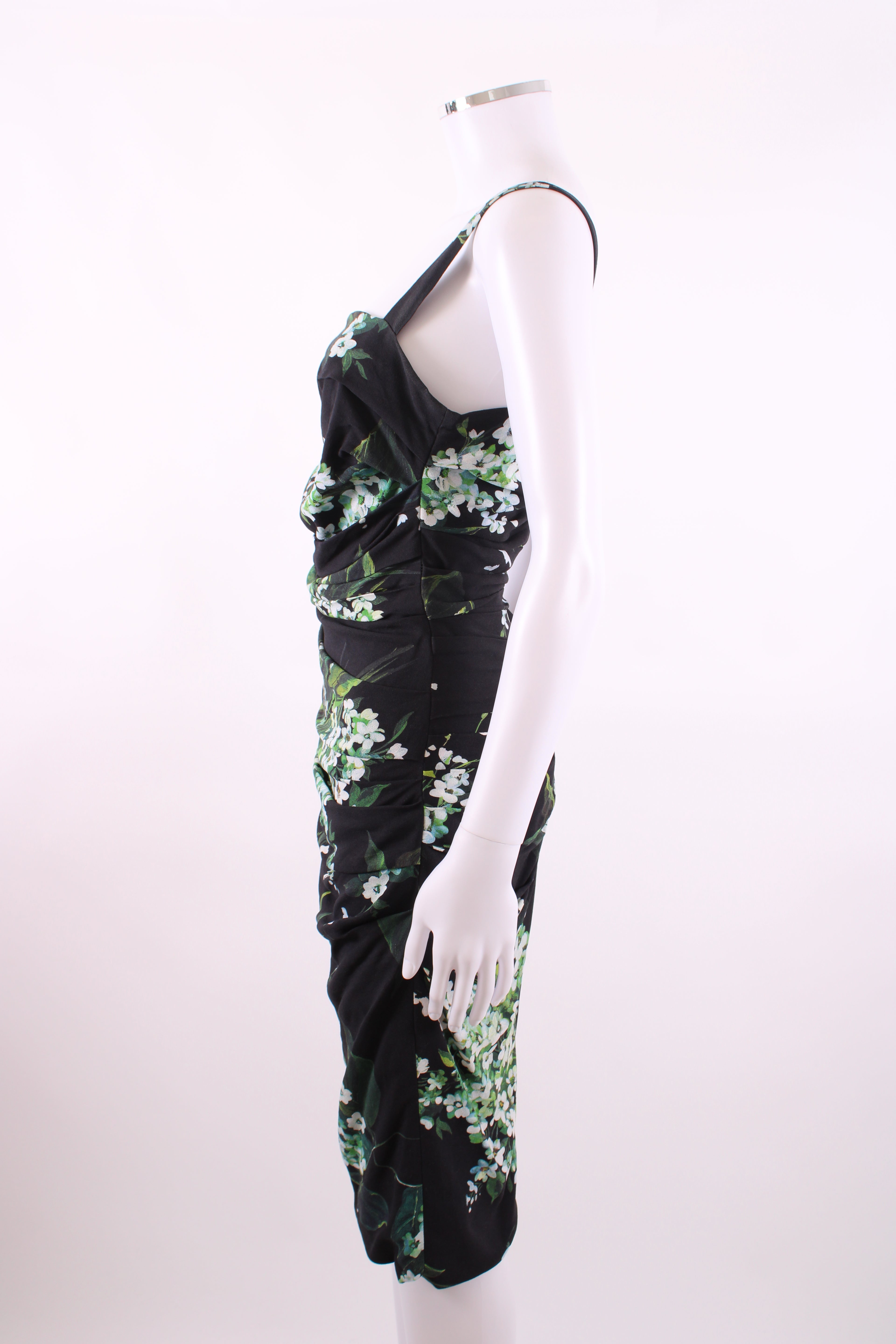 Dolce & Gabanna Floral Print Draped Dress Black 40