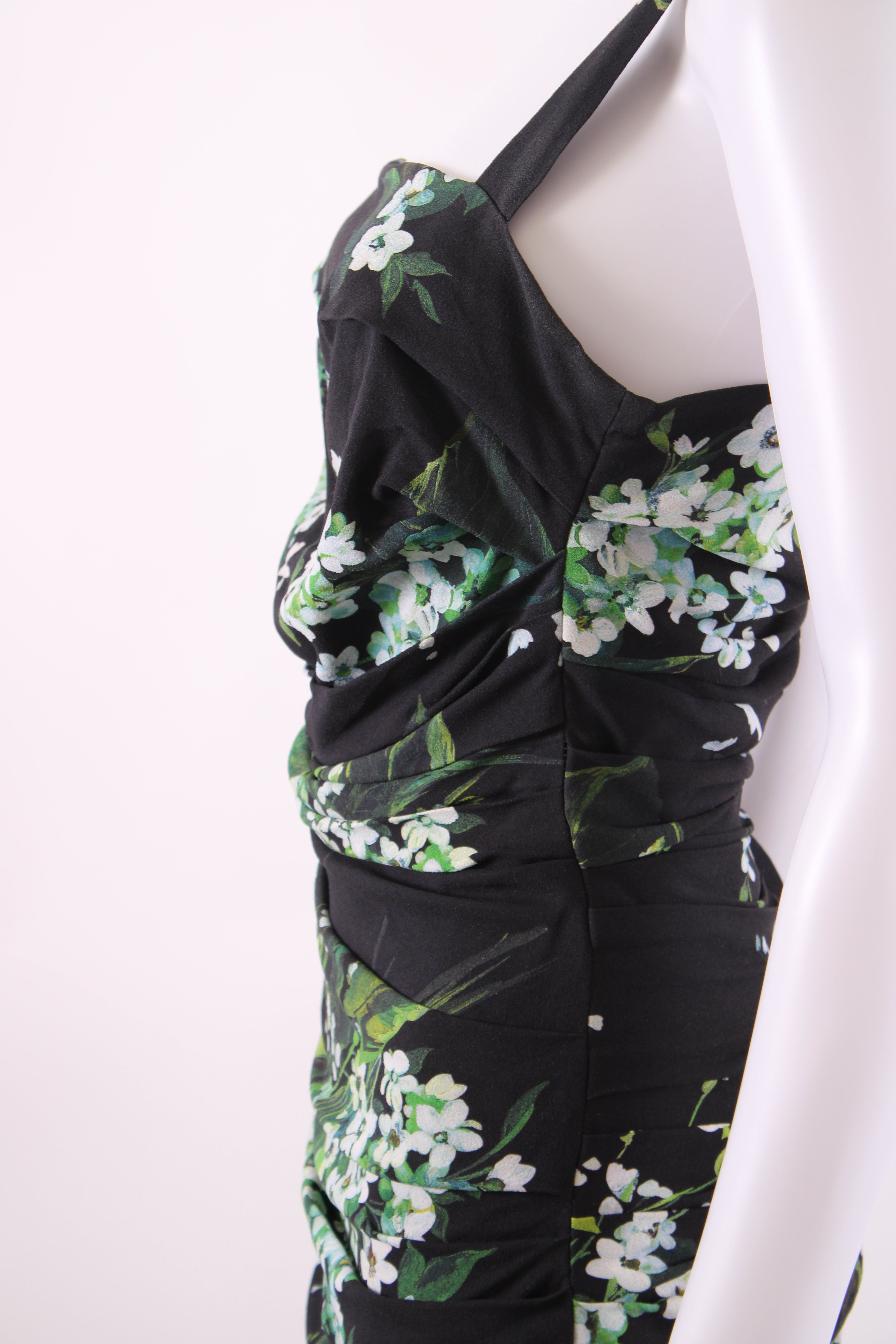 Dolce & Gabanna Floral Print Draped Dress Black 40