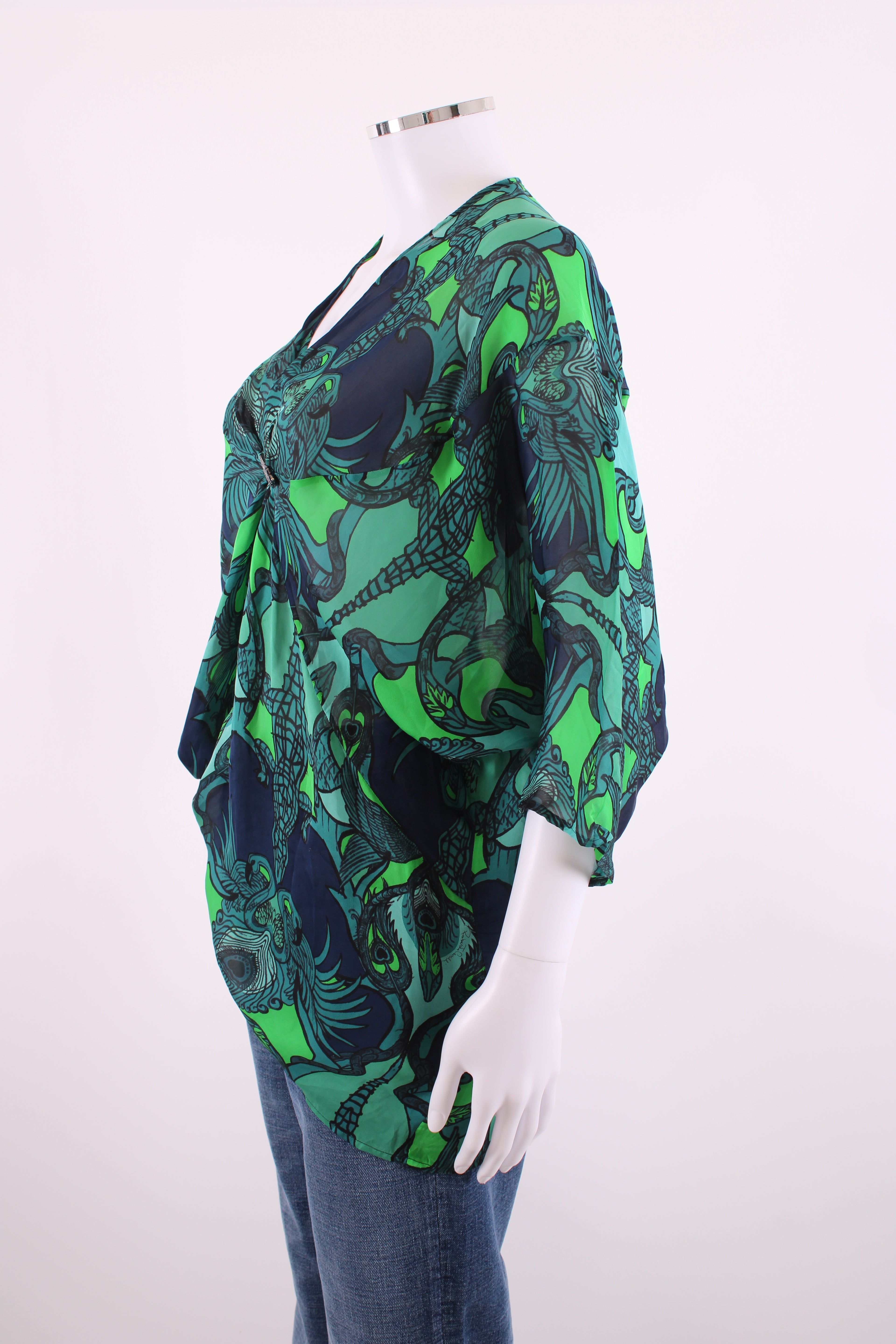 Roberto Cavalli Top Green Print 8