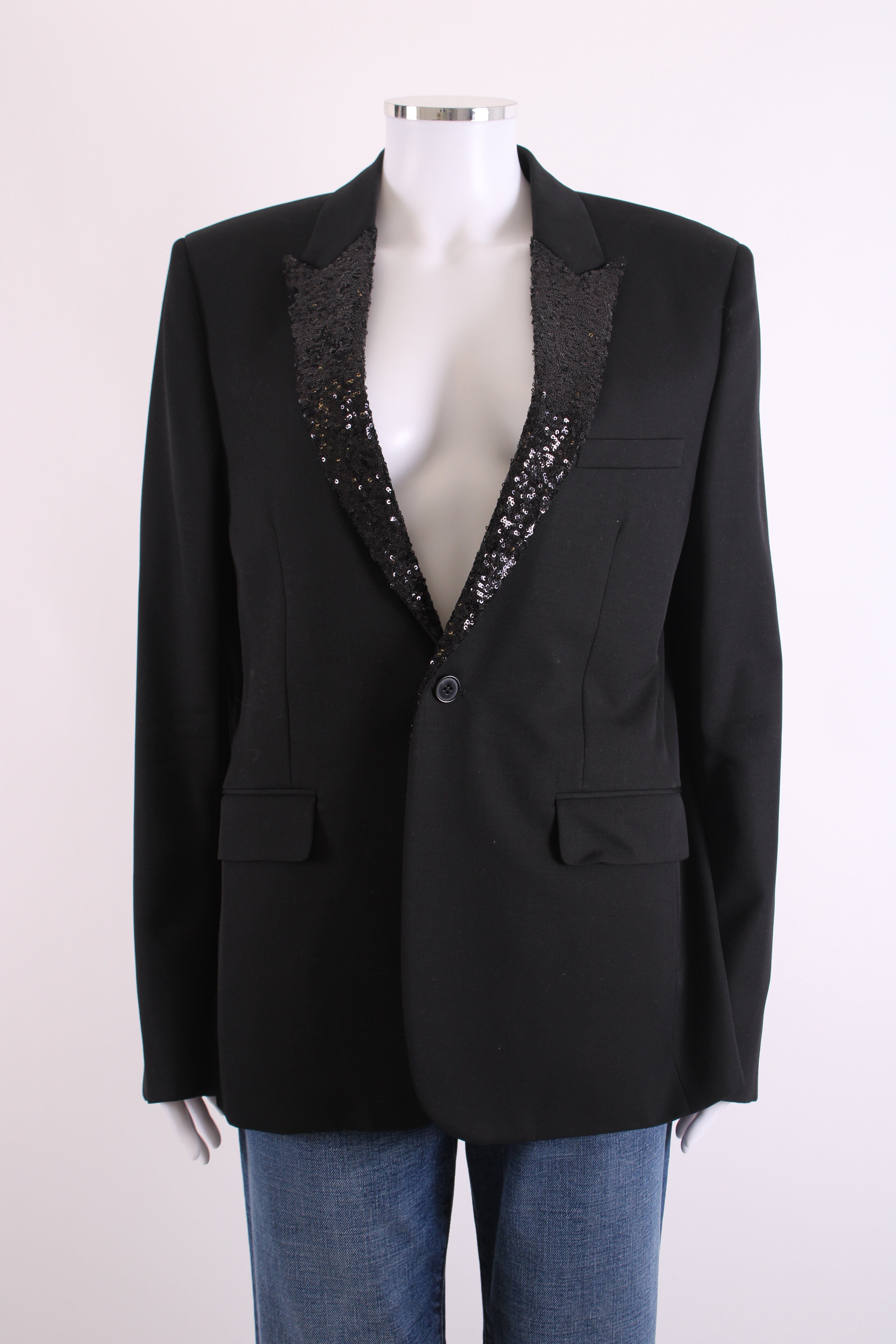 Saint Laurent Sequin Trim Blazer Black L