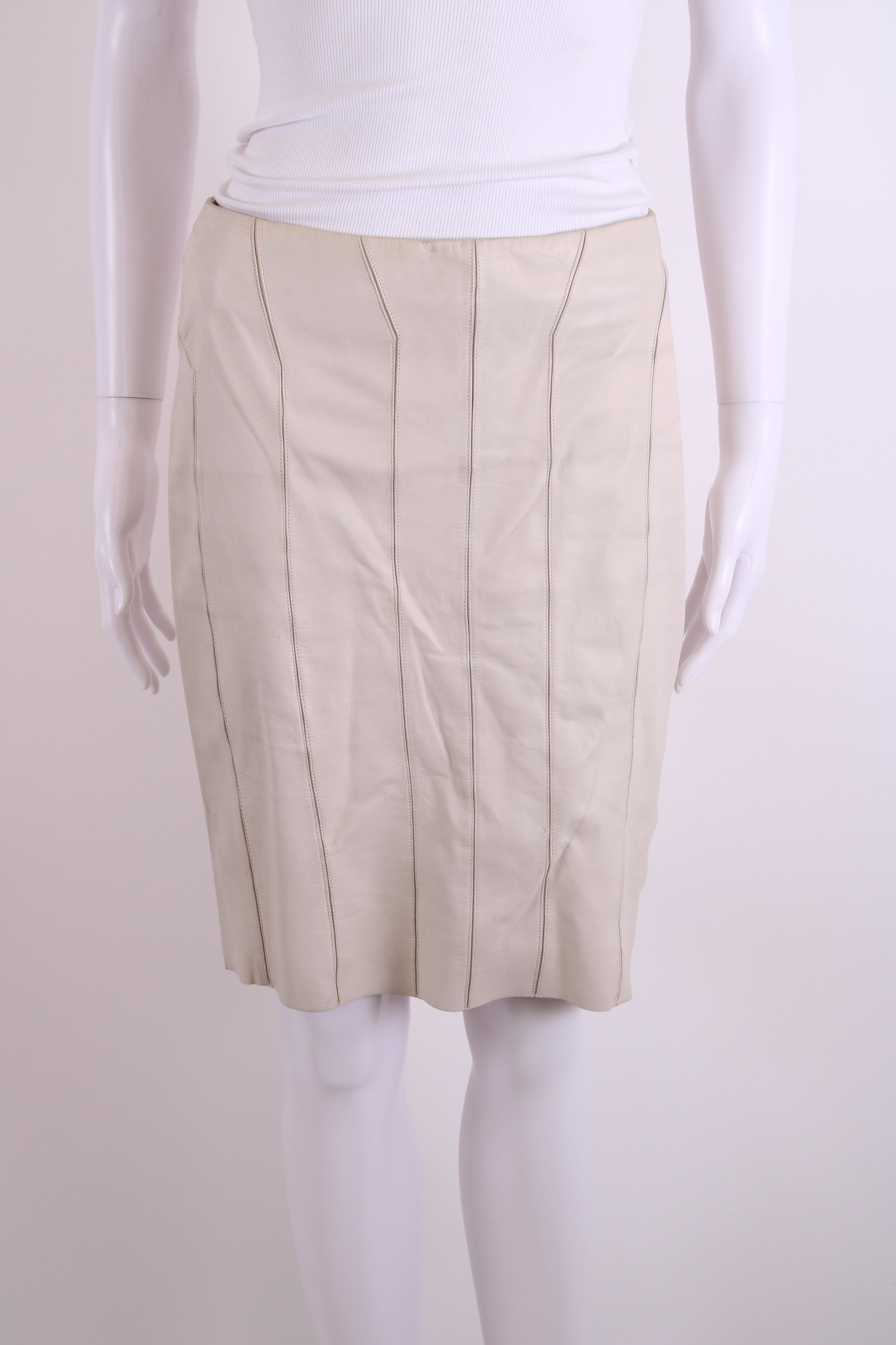 Gucci Leather Panelled Skirt Cream 38