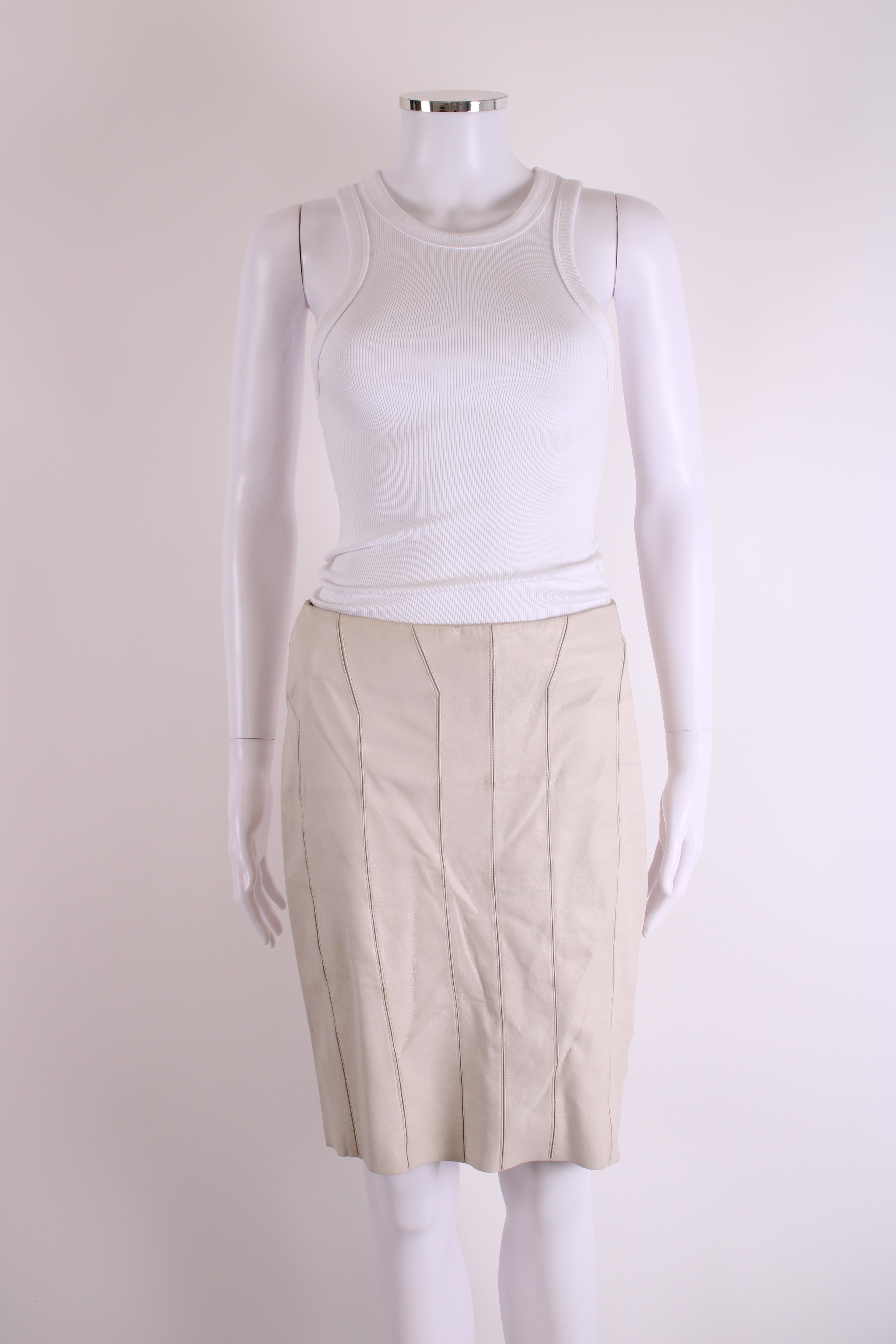 Gucci Leather Panelled Skirt Cream 38