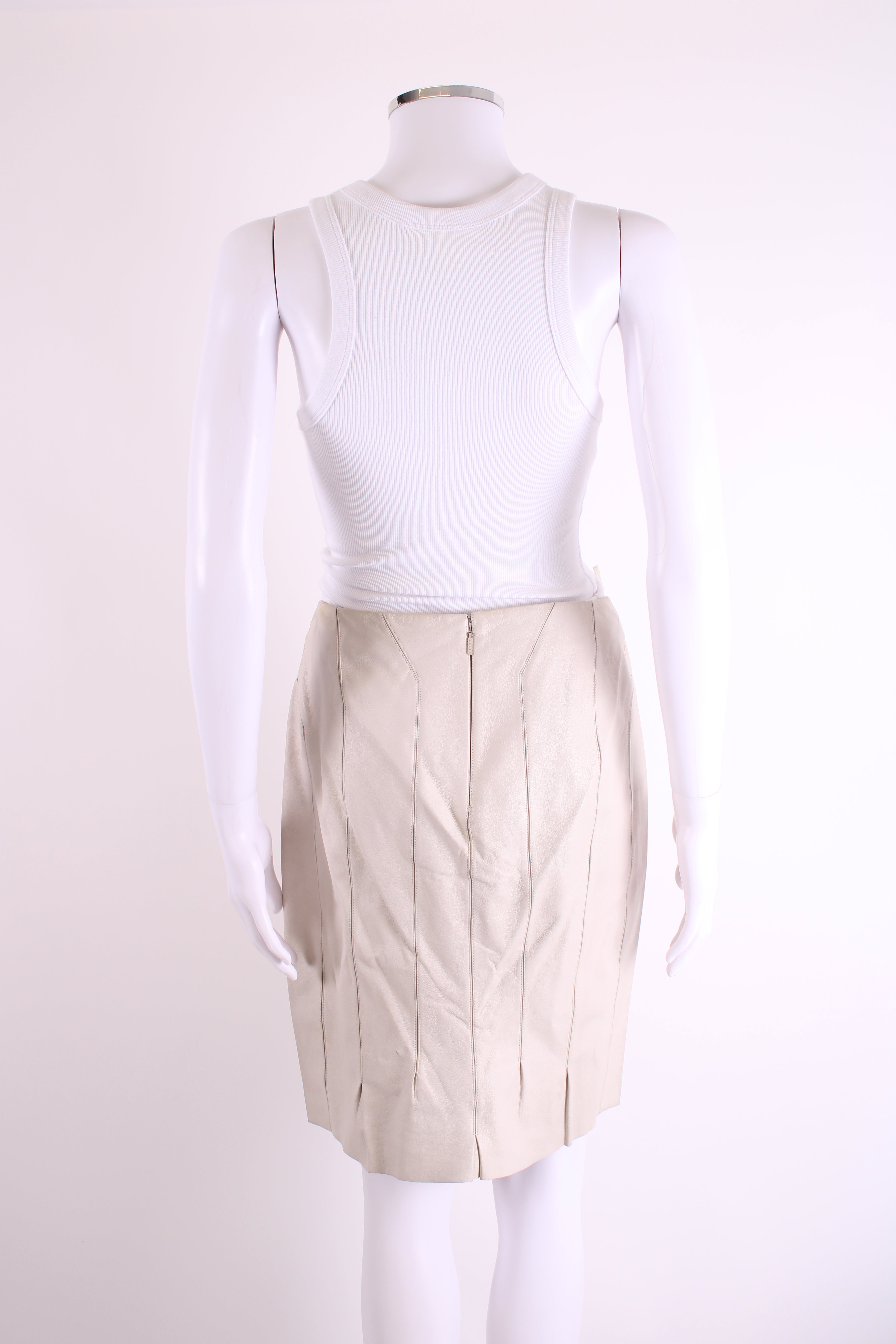 Gucci Leather Panelled Skirt Cream 38