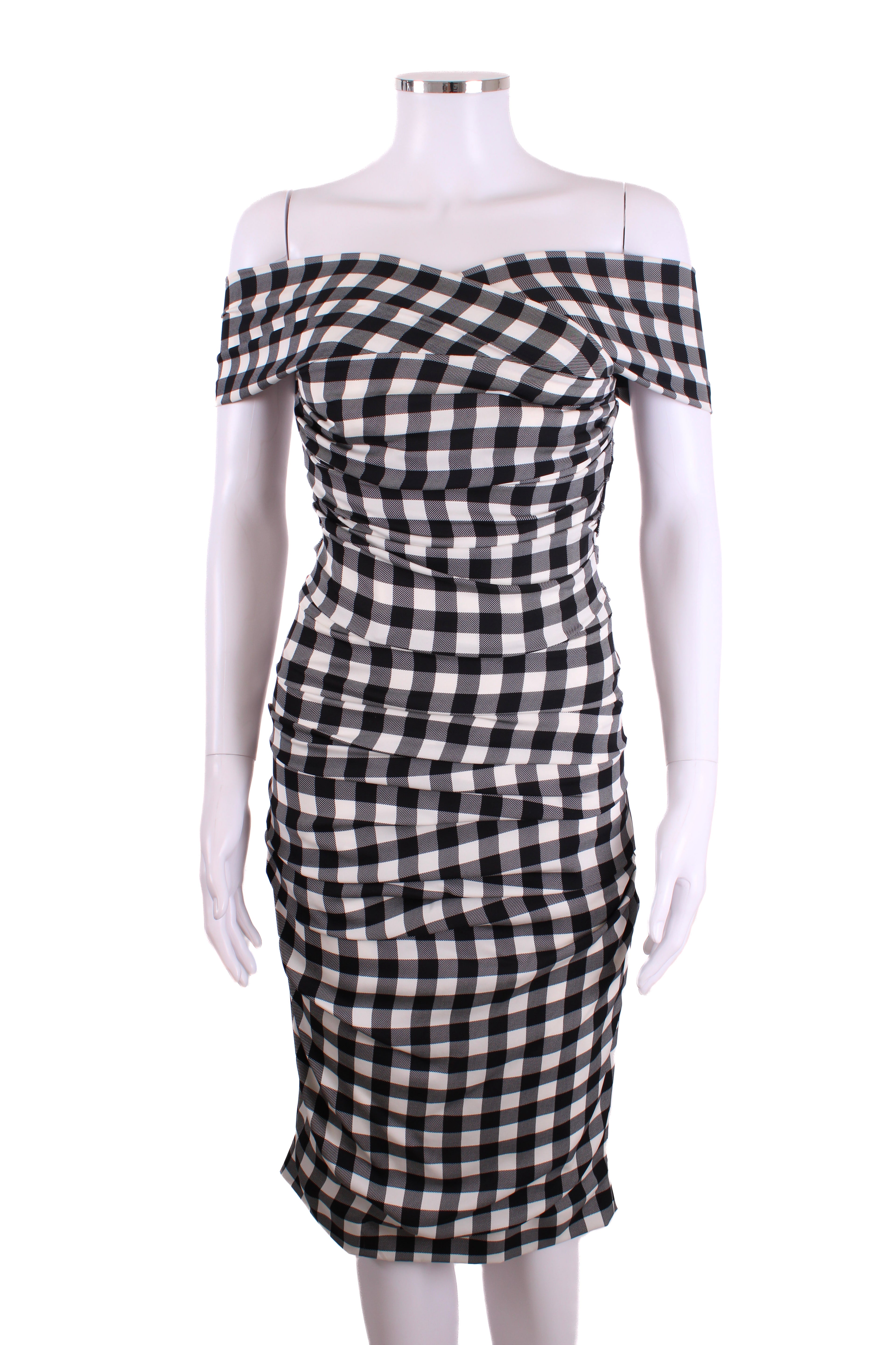 Dolce & Gabbana Draped Gingham Dress Black/White 40