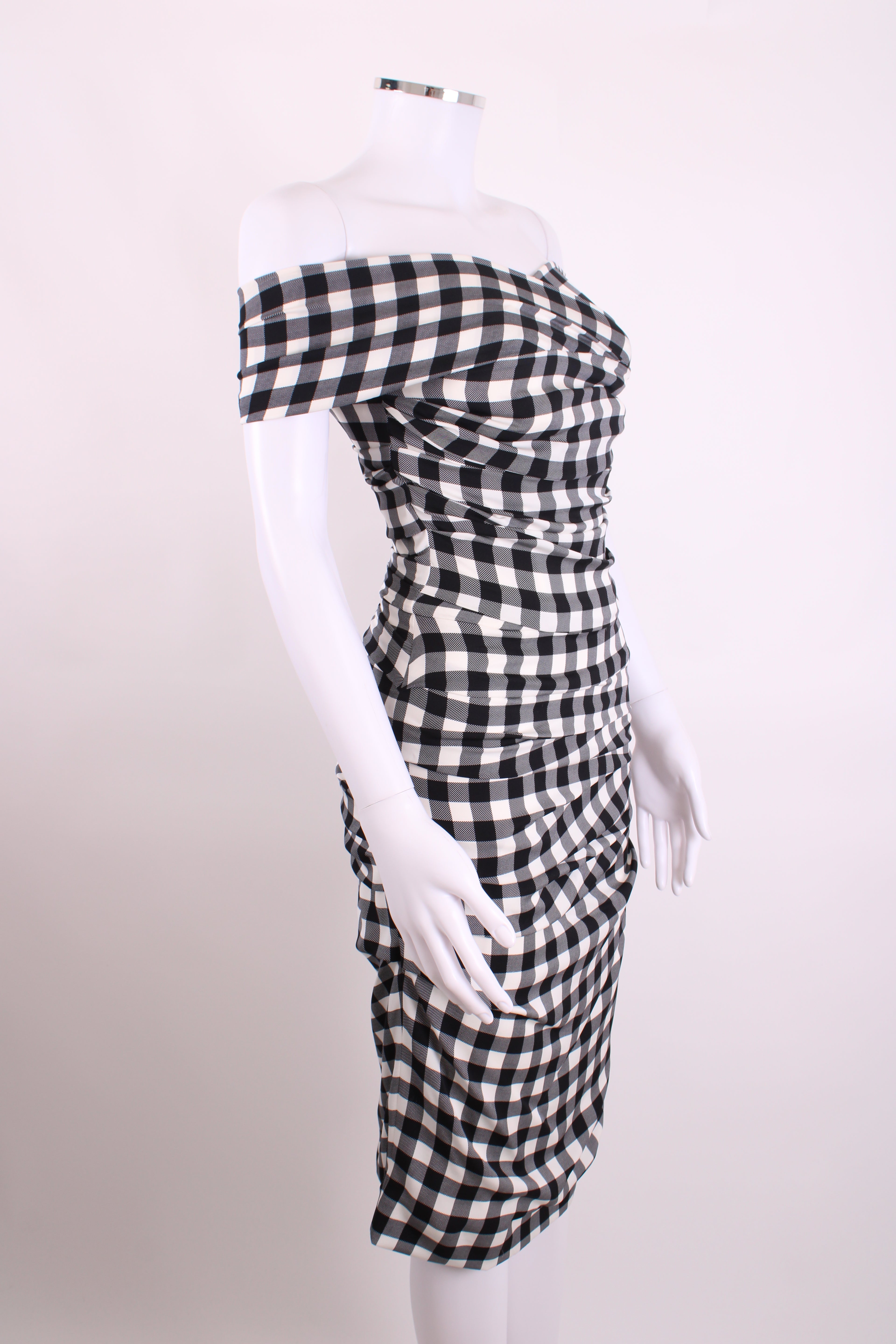 Dolce & Gabbana Draped Gingham Dress Black/White 40