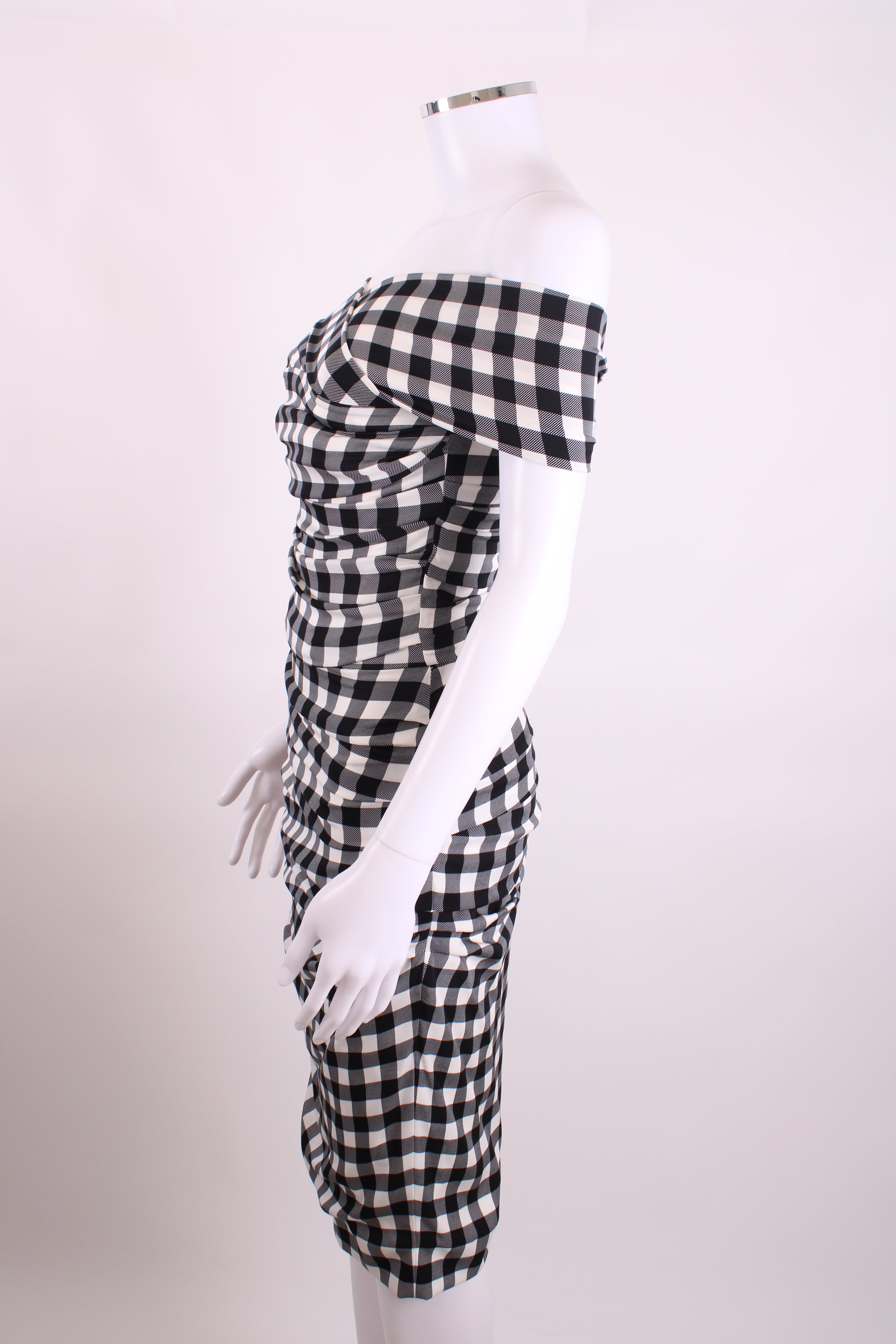 Dolce & Gabbana Draped Gingham Dress Black/White 40