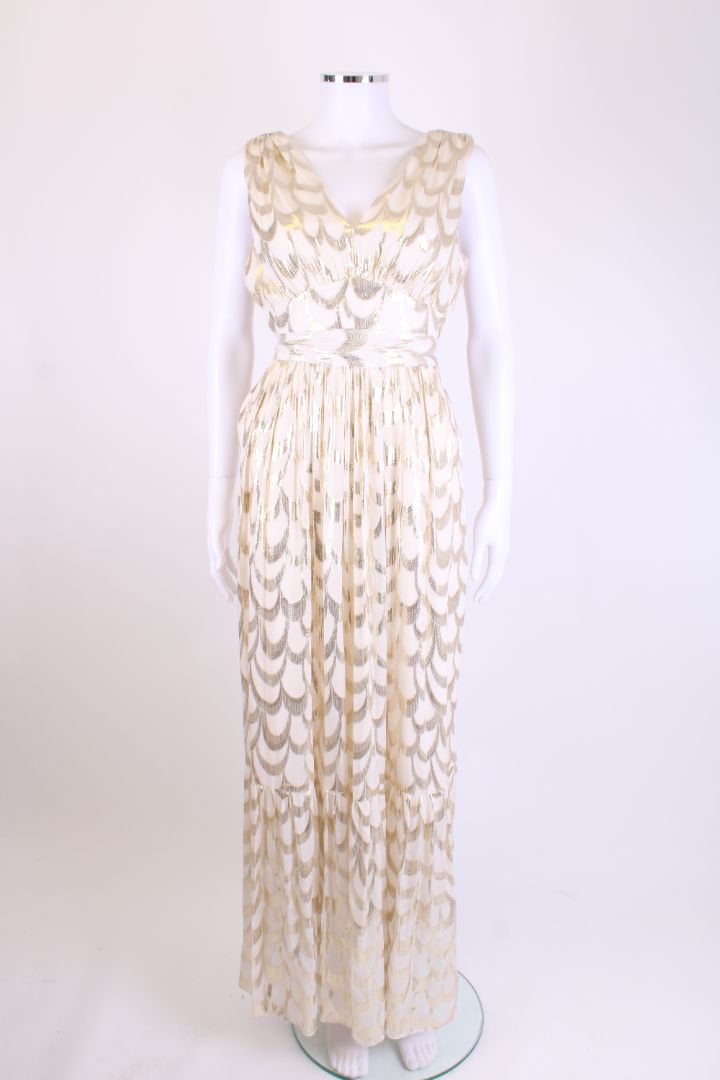 Temperley London S/S Scallop Print Dress Cream/ Gold 10