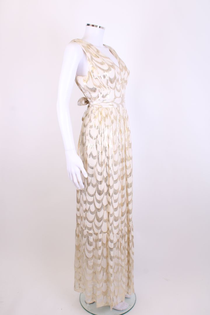Temperley London S/S Scallop Print Dress Cream/ Gold 10