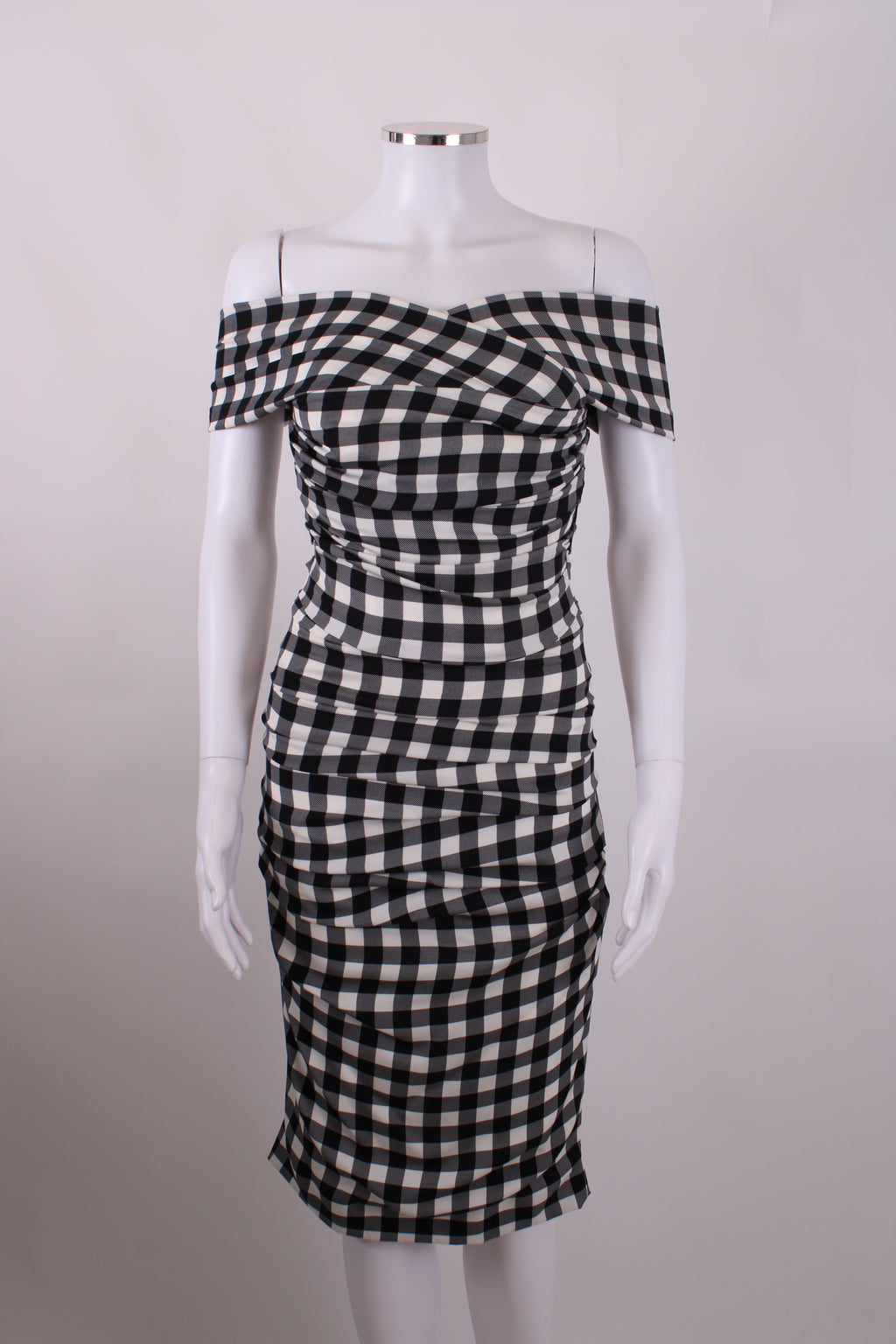Dolce & Gabbana Draped Gingham Dress Black/White 40